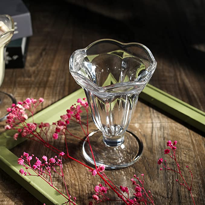 6 PCs Set 5.6 oz Tulip Clear Glass Dessert Bowls