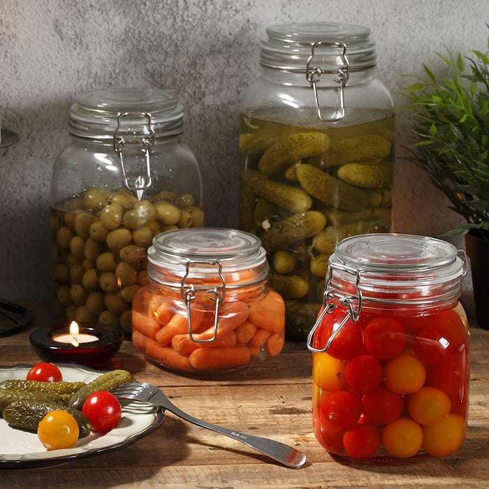 Gala Houseware Airtight Glass Jars – Set of 4, Leakproof Food Storage Containers with Hinged Lids & Chalkboard Labels, Perfect for Kitchen, Pantry & Home Organization - 3 Sets Per Box (12 Pieces)