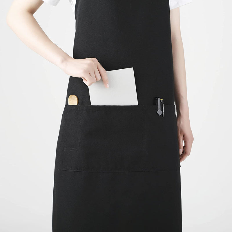 Black Chef Bib Apron with Long Ties – Unisex Kitchen Apron, 34″ × 30″ with Pockets, Durable Spun Polyester