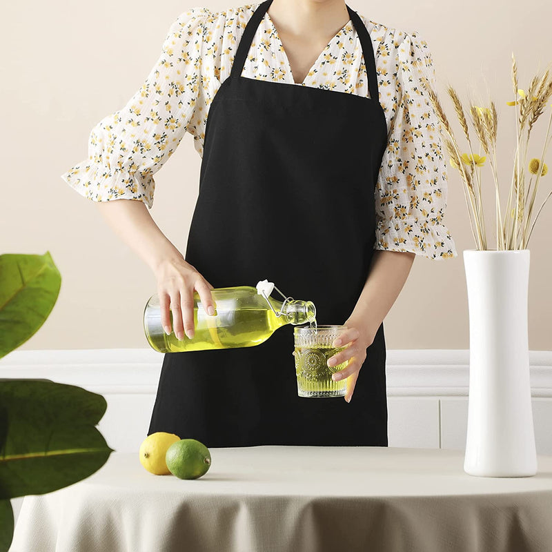 Black Chef Bib Apron with Long Ties – Unisex Kitchen Apron, 34″ × 30″ with Pockets, Durable Spun Polyester