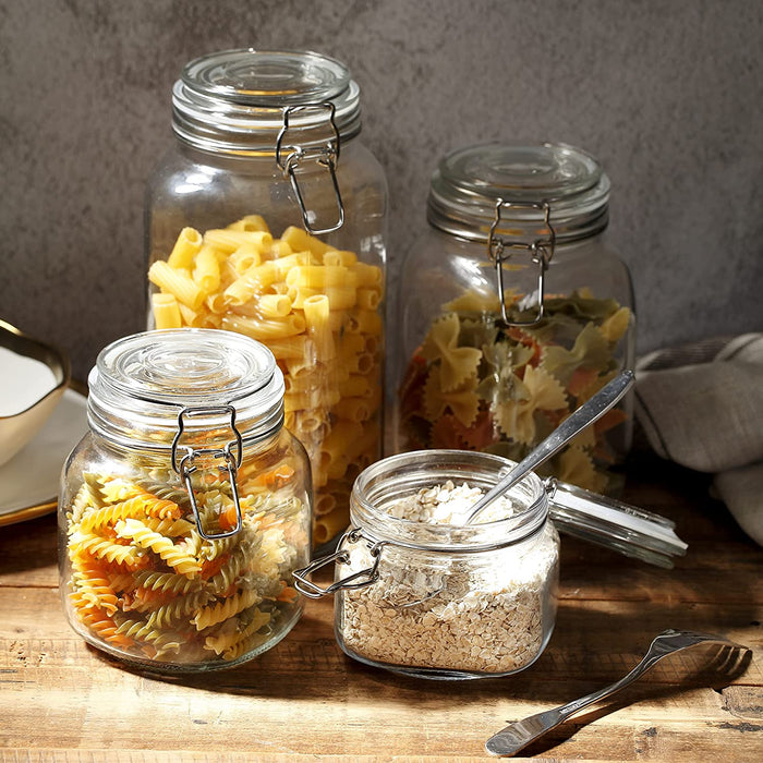 Gala Houseware Airtight Glass Jars – Set of 4, Leakproof Food Storage Containers with Hinged Lids & Chalkboard Labels, Perfect for Kitchen, Pantry & Home Organization - 3 Sets Per Box (12 Pieces)