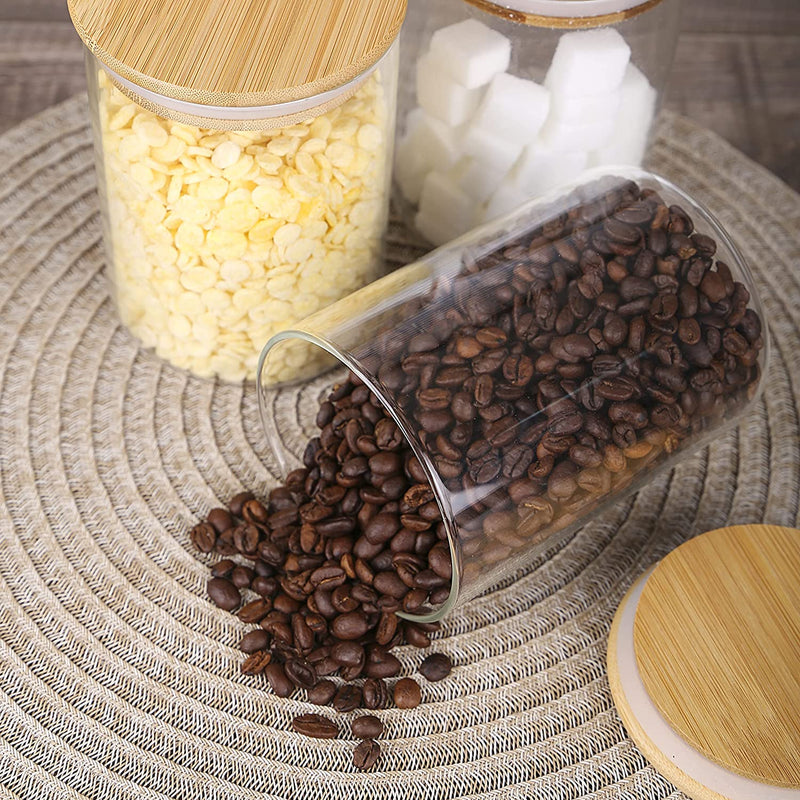 Airtight Glass Food Storage Containers with Bamboo Lids – Set of 3, Clear Canisters for Pantry & Kitchen