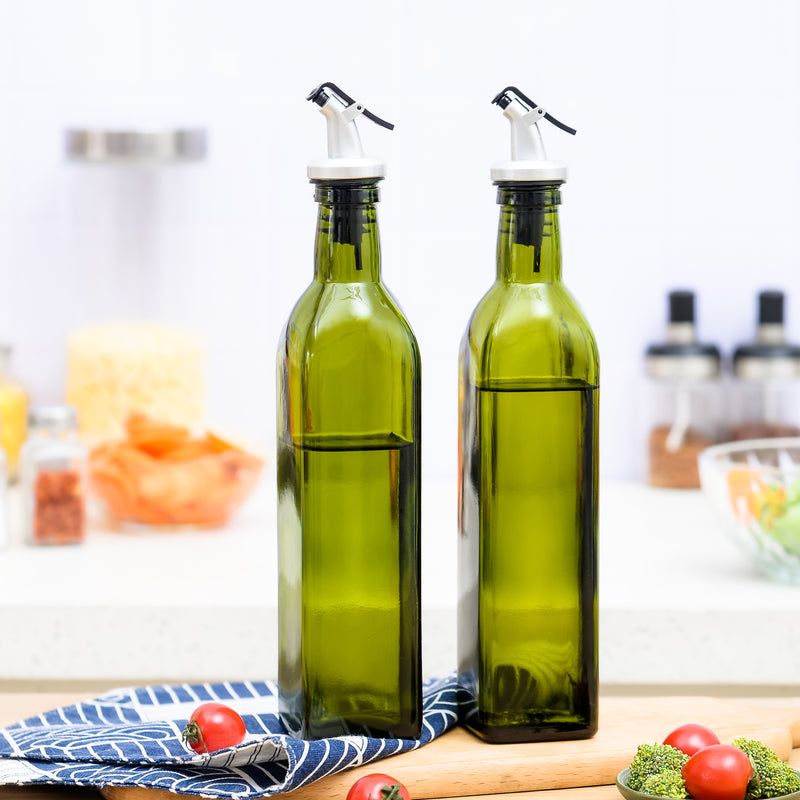 Dark Green Glass Olive Oil and Vinegar Dispenser