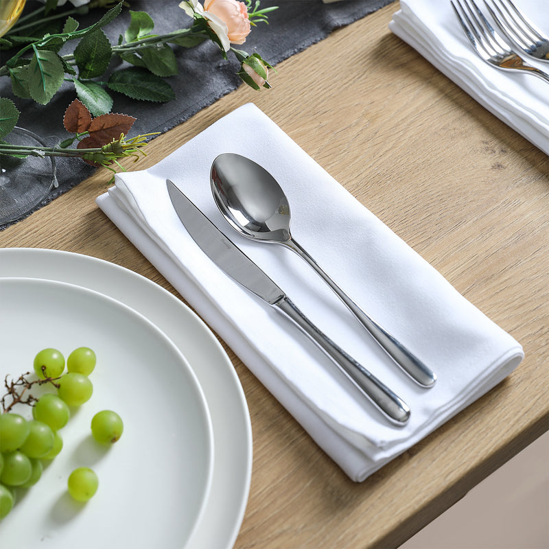Spun Polyester Cloth Dinner Napkins – White, Set of 12, 20x20 Reusable Washable Table Napkins