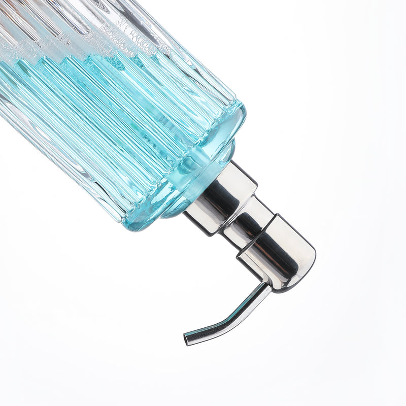 Clear Glass Soap Dispenser Set of 2, 11.5 oz, Vertical Stripe Design, 7.9" Tall