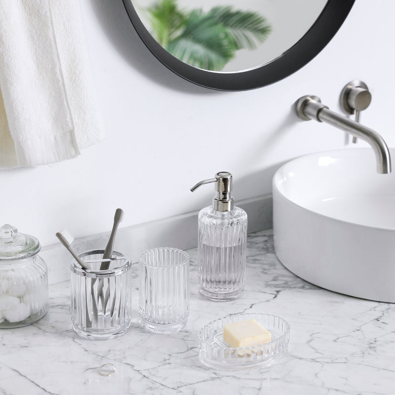 Bathroom Accessories Set – Lead-Free Glass Soap Dispenser, Tumbler, Toothbrush Holder & Soap Dish
