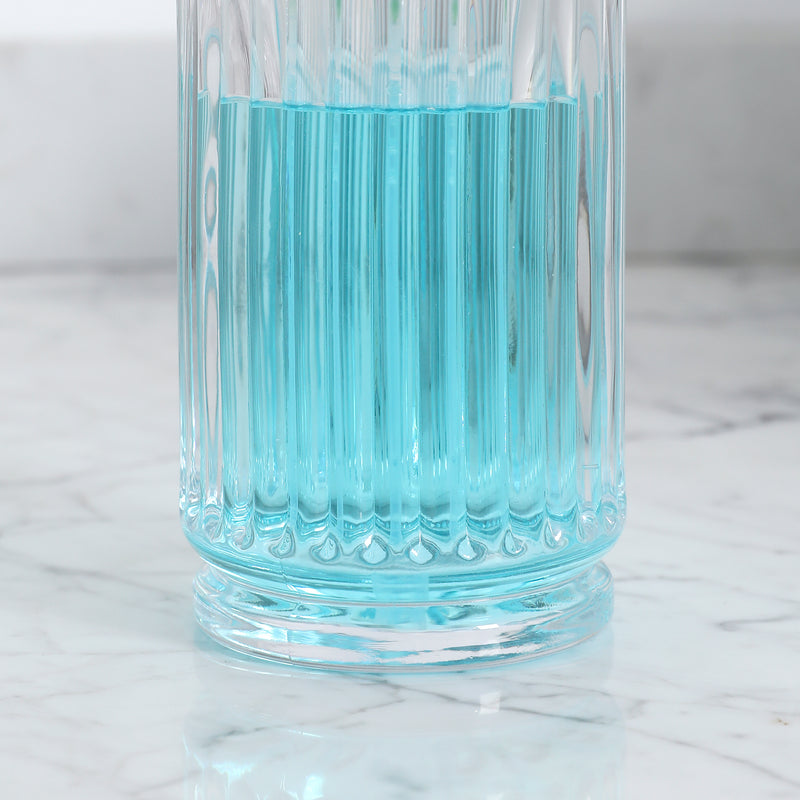 Clear Glass Soap Dispenser Set of 2, 11.5 oz, Vertical Stripe Design, 7.9" Tall