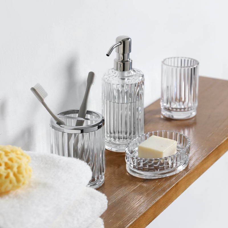 Bathroom Accessories Set – Lead-Free Glass Soap Dispenser, Tumbler, Toothbrush Holder & Soap Dish