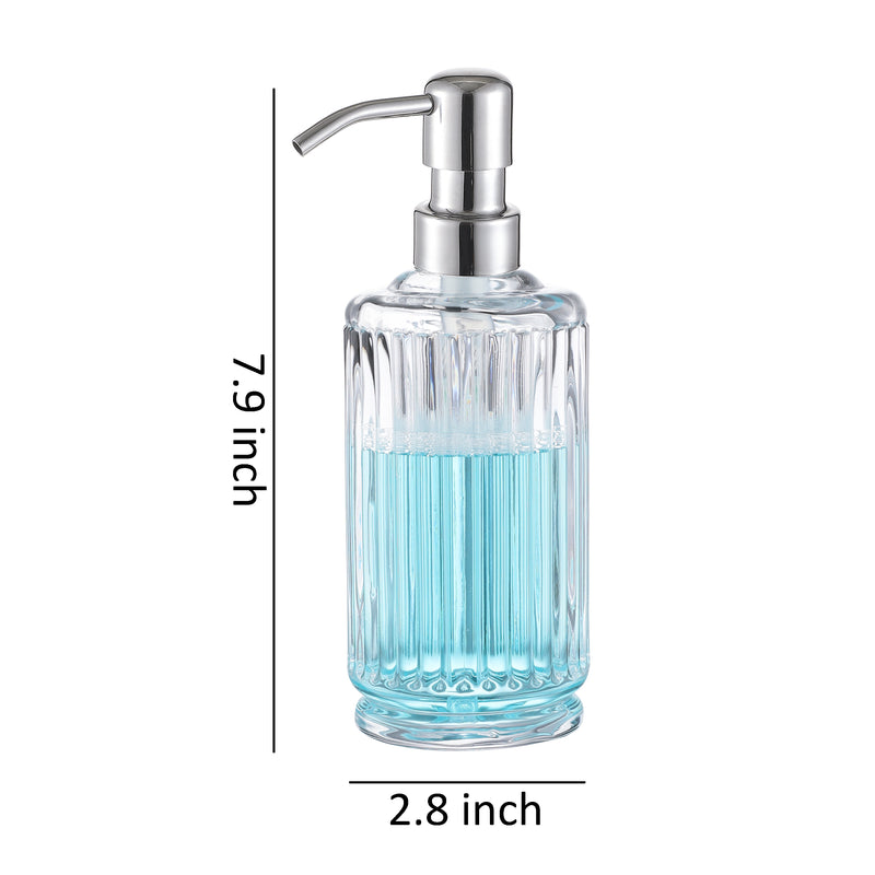 Clear Glass Soap Dispenser Set of 2, 11.5 oz, Vertical Stripe Design, 7.9" Tall