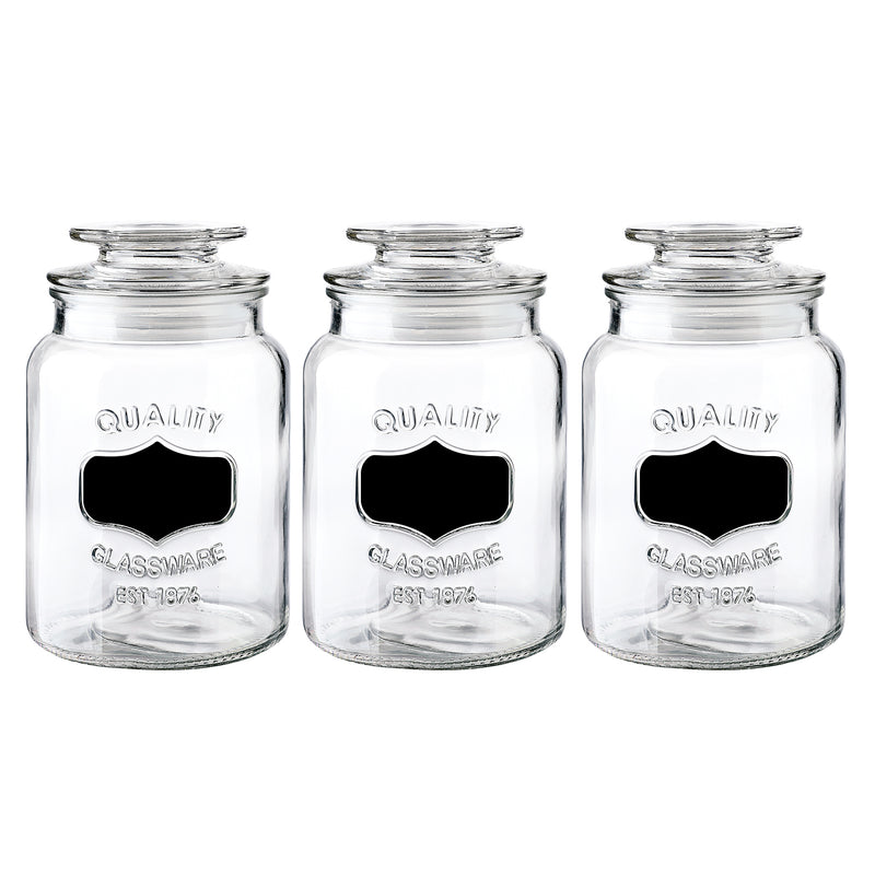 3-Piece Airtight Round Clear Glass Storage Jars (4.3″ D × 6.9″ H)