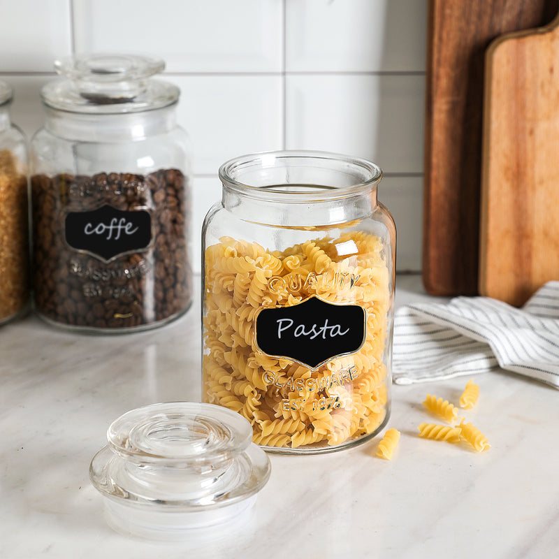 3-Piece Airtight Round Clear Glass Storage Jars (4.3″ D × 6.9″ H)