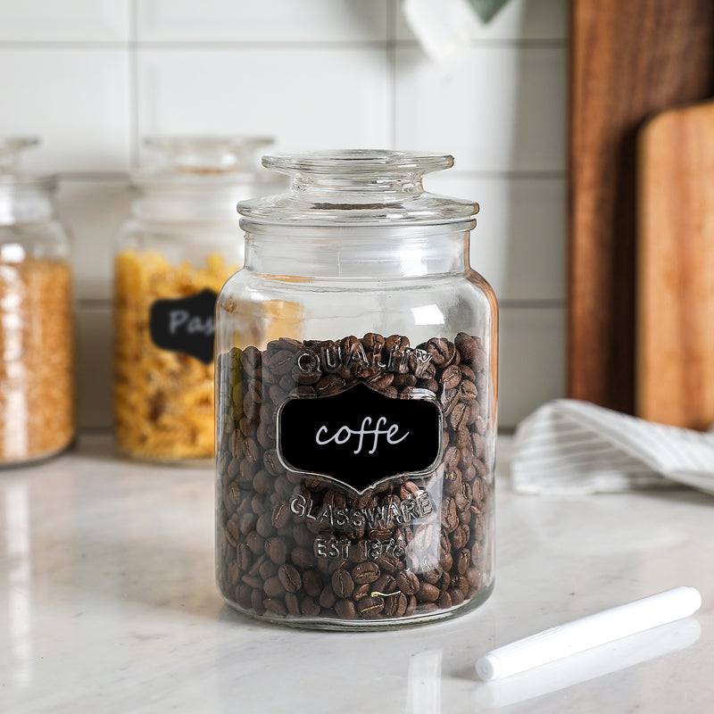 3-Piece Airtight Round Clear Glass Storage Jars (4.3″ D × 6.9″ H)