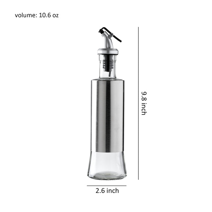 Oil and Vinegar Dispenser with Drip-Free Pourers and Silver Stainless Steel Shells Set of 2
