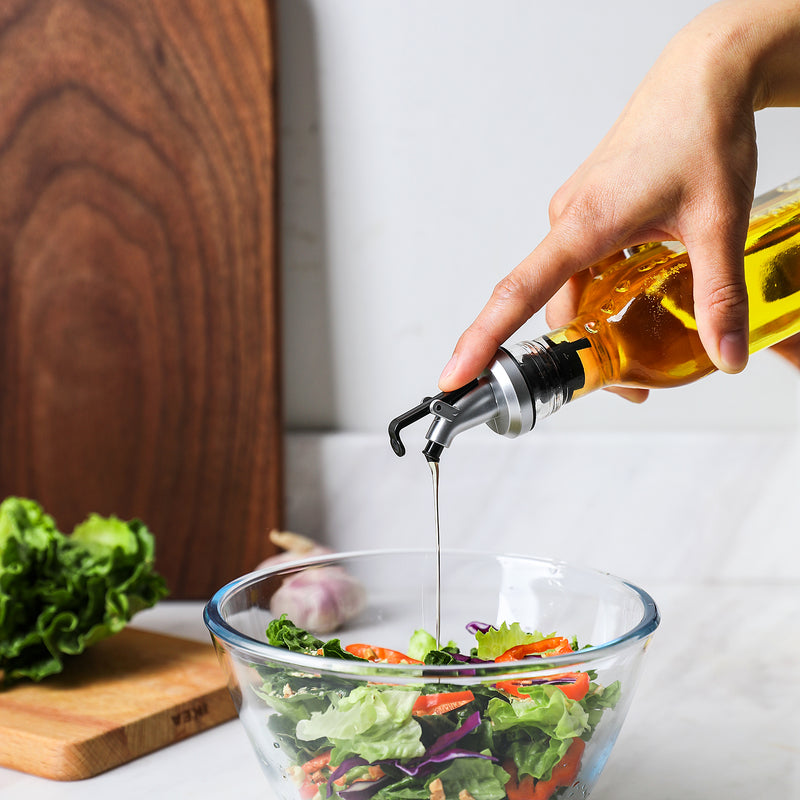 Olive Oil & Vinegar Dispenser Set, 3-Piece Glass Cruet with Rack, 8.8 oz, 10" Tall