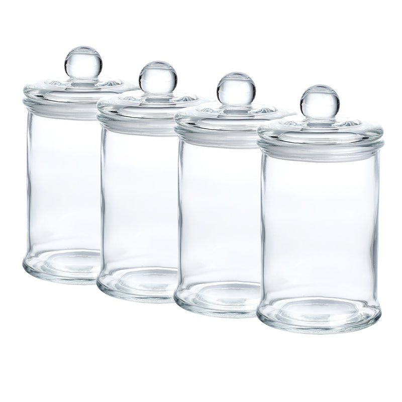 Mini Glass Apothecary Jars for Bathroom Storage (3.1″ × 5.7″, Set of 4, 12 oz each)