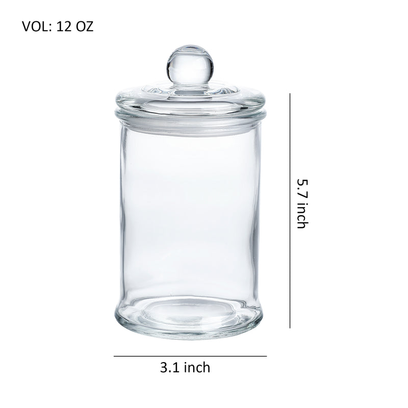 Mini Glass Apothecary Jars for Bathroom Storage (3.1″ × 5.7″, Set of 4, 12 oz each)