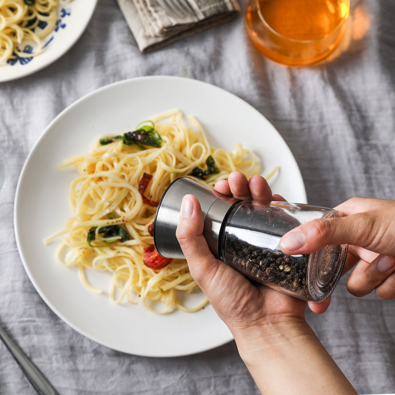 Salt & Pepper Grinders Set of 2, Adjustable Ceramic Coarseness, 5.28″ 5.6 oz Glass Mills