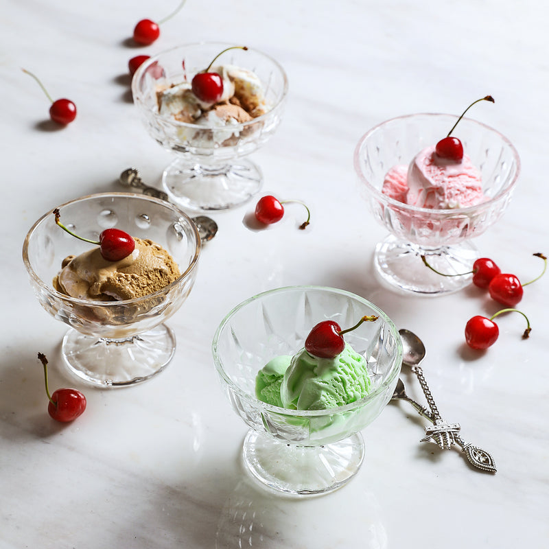 8oz Clear Glass Ice Cream Cups – Set of 4 Vintage Dessert Bowls, Lead-Free & Dishwasher Safe