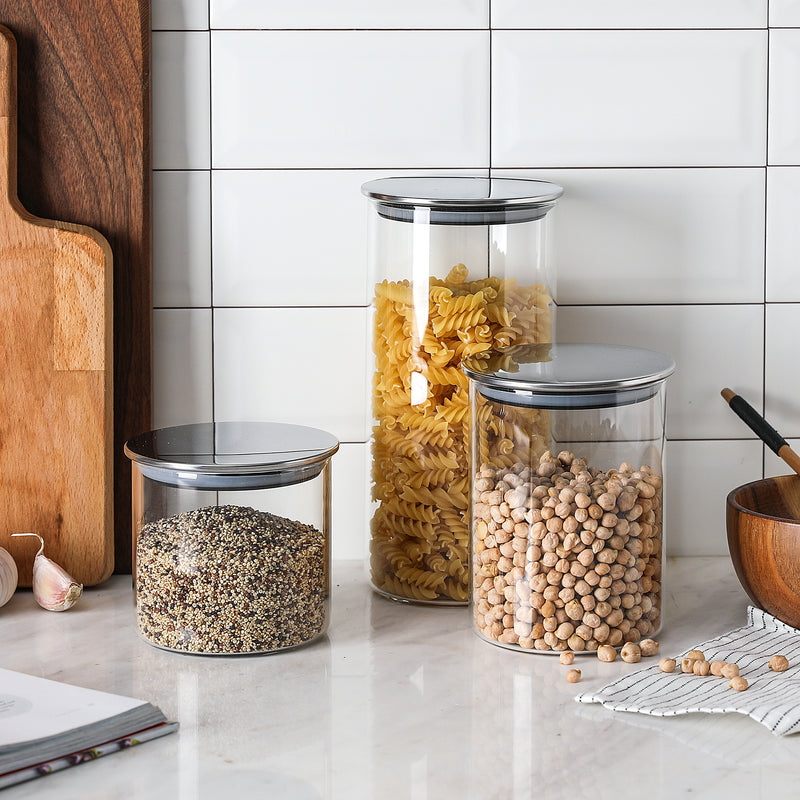 Airtight Clear Glass Canister Set of 3