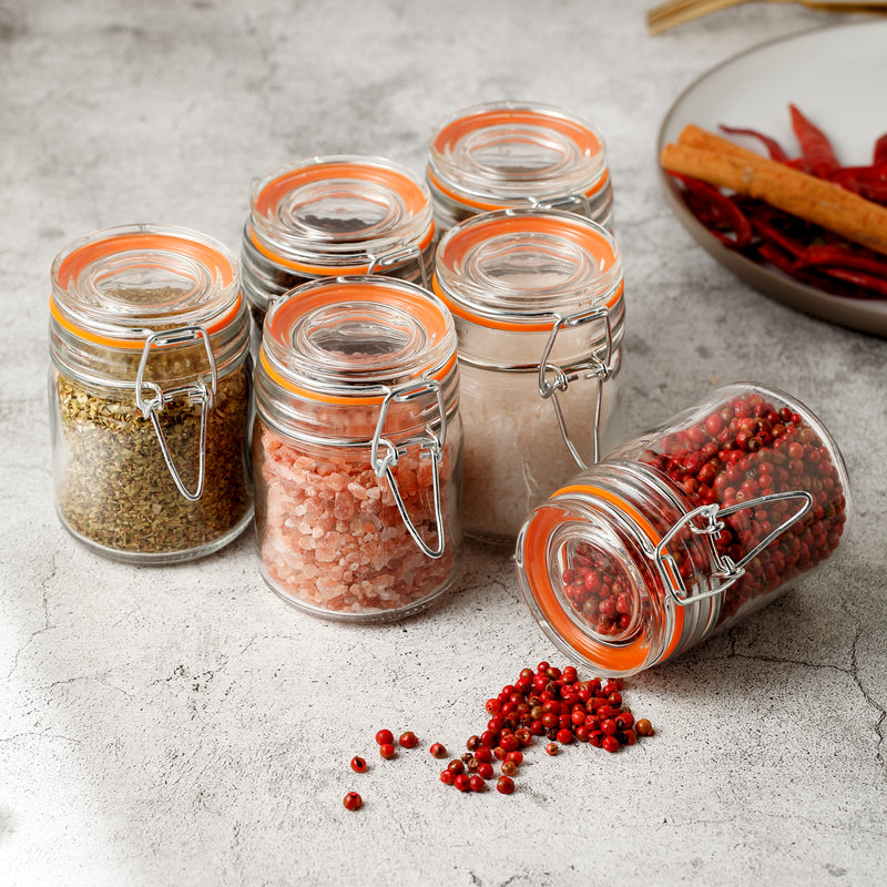 Set of 6 Glass Spice Jars with Airtight Clamp Lids (5 oz)