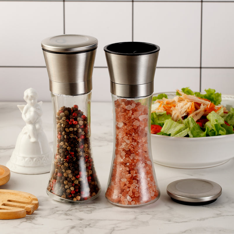 Salt & Pepper Grinders Set of 2 – 7.5" Glass Manual Mills (9.8 oz)