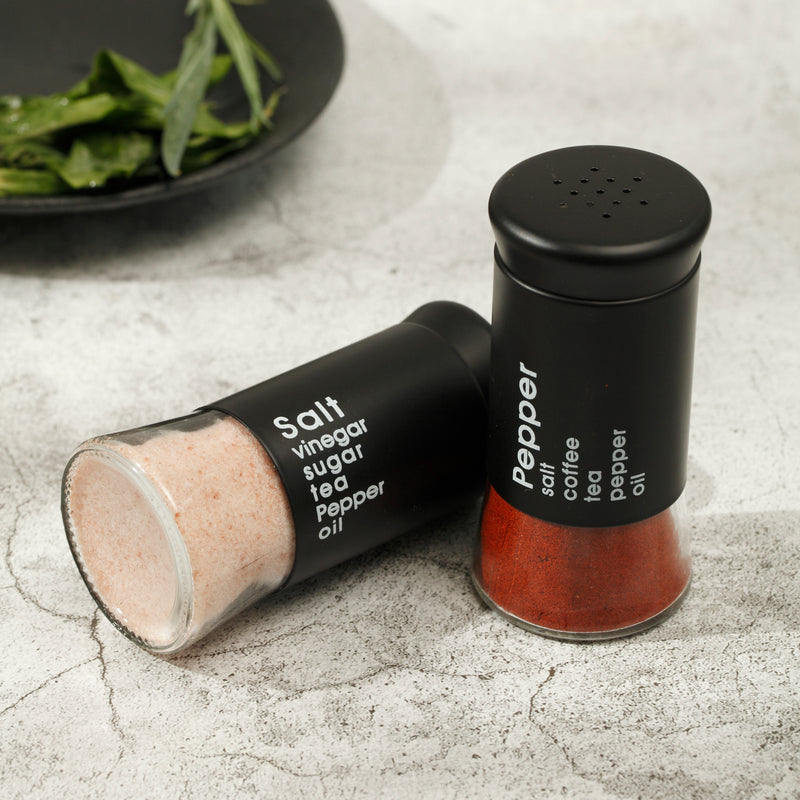 Salt & Pepper Shakers Set – Premium Black Glass Bottles, Set of 2