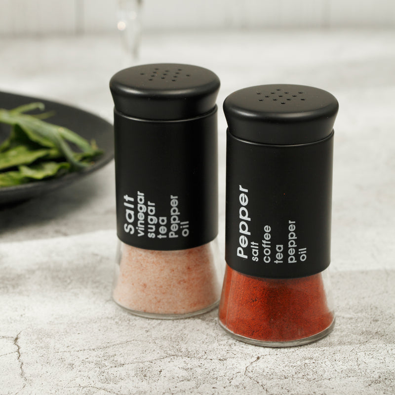 Salt & Pepper Shakers Set – Premium Black Glass Bottles, Set of 2