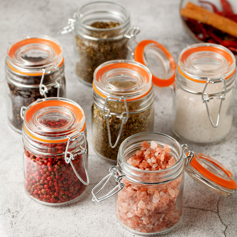 Set of 6 Glass Spice Jars with Airtight Clamp Lids (5 oz)
