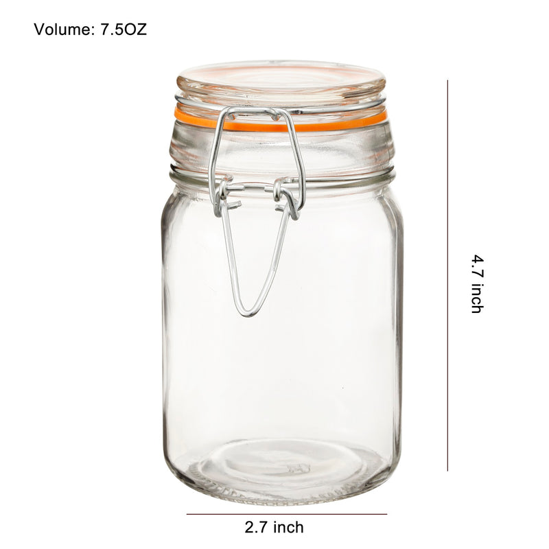 Glass Spice Jars with Airtight Clamp Lids, Set of 6 (7.5 oz)
