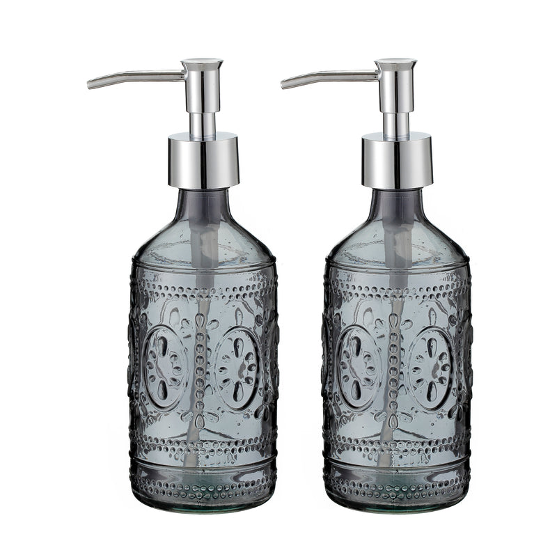 12 oz Dark Grey Embossed Glass Soap & Lotion Dispenser Set (Set of 2)