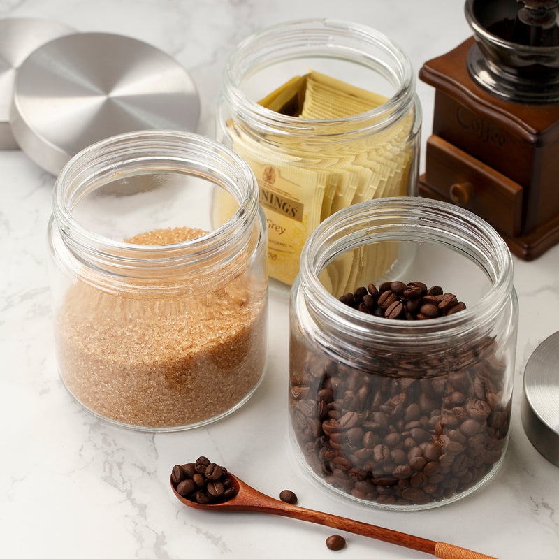 Clear Cylindrical Glass Storage Containers Set of 3 – Kitchen Canisters with Lids for Coffee, Sugar, Cookies & Snacks