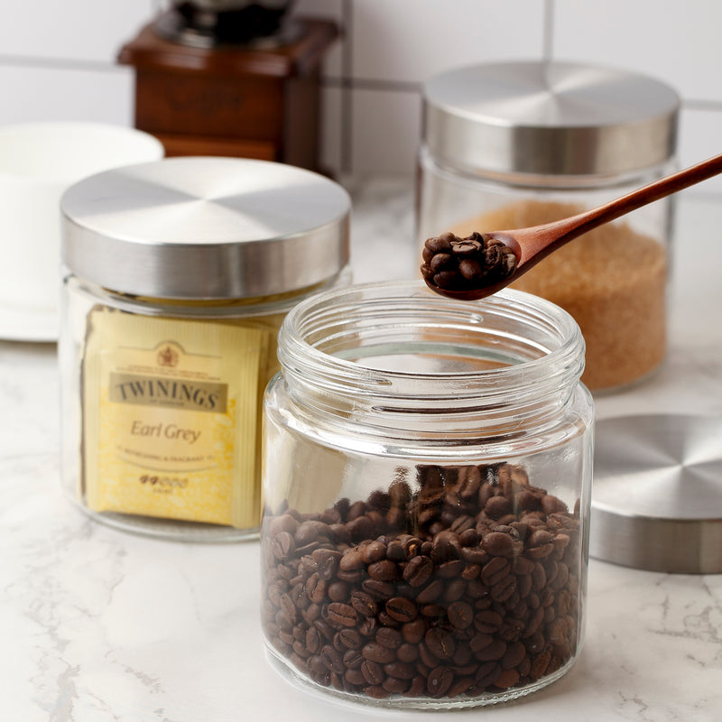 Clear Cylindrical Glass Storage Containers Set of 3 – Kitchen Canisters with Lids for Coffee, Sugar, Cookies & Snacks