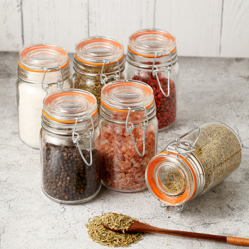 Glass Spice Jars with Airtight Clamp Lids, Set of 6 (7.5 oz)
