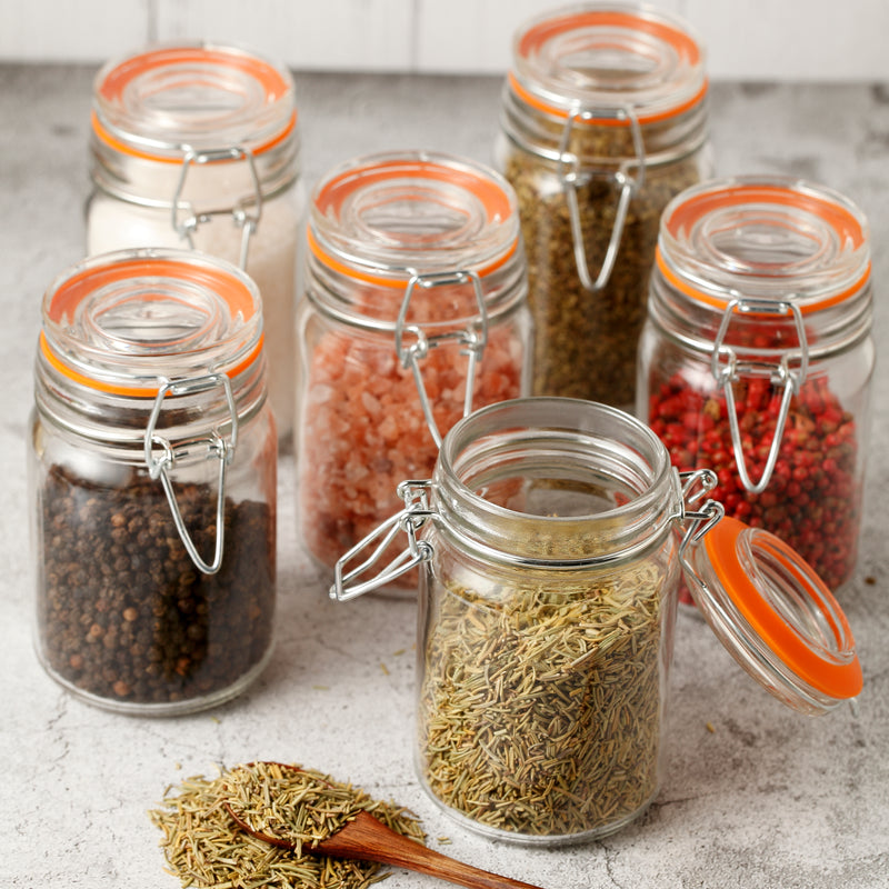 Glass Spice Jars with Airtight Clamp Lids, Set of 6 (7.5 oz)