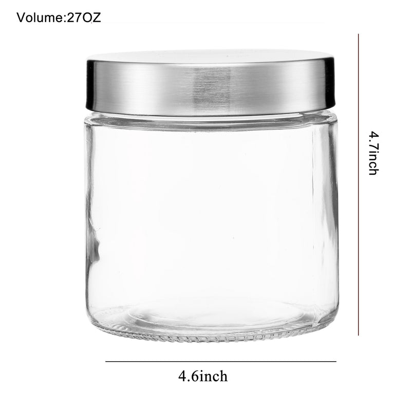 Clear Glass Storage Containers with Lids (4.5″ Diameter, 4.7″ / 6.7″ / 8.7″ Height, Set of 3)