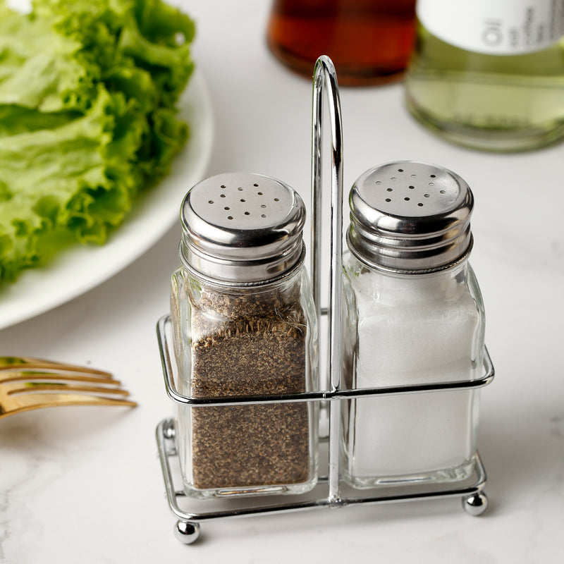 Mini Square Glass Salt and Pepper Shakers – Clear Glass Bottle Set with Stainless Steel Lids