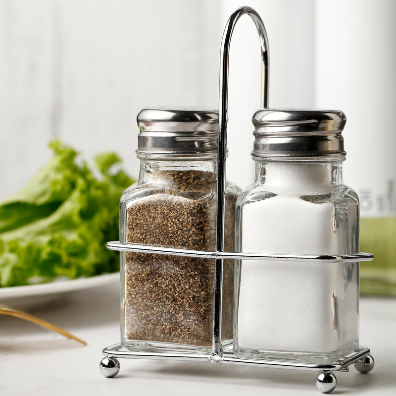 Mini Square Glass Salt and Pepper Shakers – Clear Glass Bottle Set with Stainless Steel Lids
