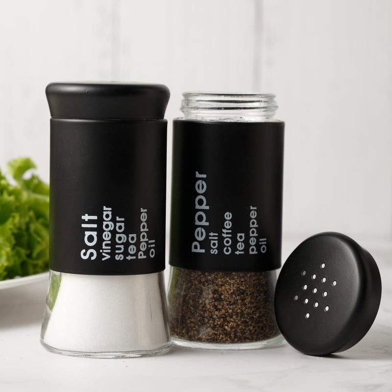 Salt & Pepper Shakers Set – Premium Black Glass Bottles, Set of 2
