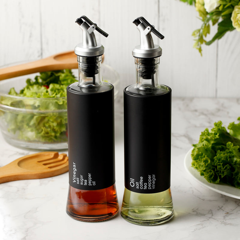 2-Piece Oil & Vinegar Dispenser Set – Glass Bottles with Stainless Steel Drip-Free Pourers