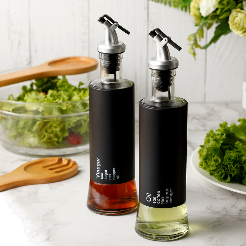 2-Piece Oil & Vinegar Dispenser Set – Glass Bottles with Stainless Steel Drip-Free Pourers