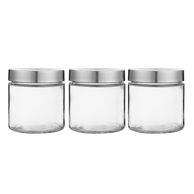 Clear Cylindrical Glass Storage Containers Set of 3 – Kitchen Canisters with Lids for Coffee, Sugar, Cookies & Snacks