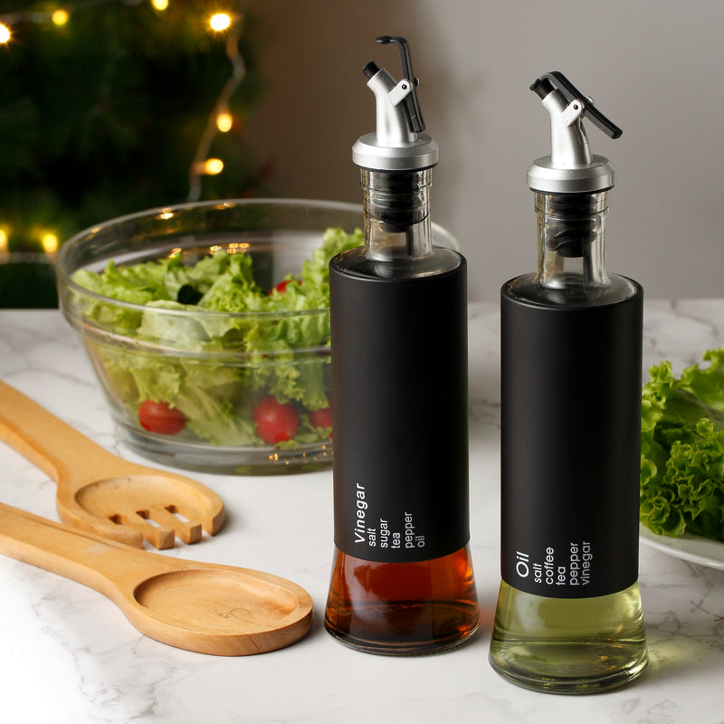 2-Piece Oil & Vinegar Dispenser Set – Glass Bottles with Stainless Steel Drip-Free Pourers