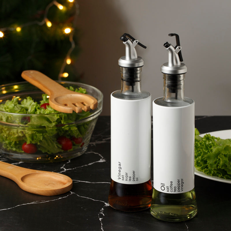 2-Piece Oil & Vinegar Dispenser Set – Glass Bottles with Stainless Steel Pour Spouts