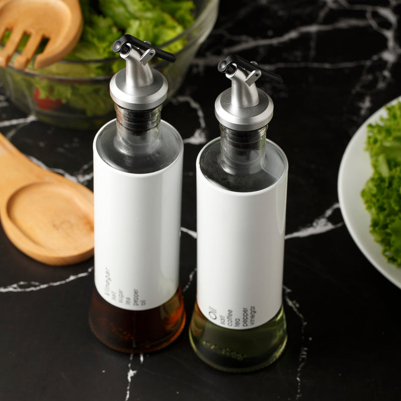 2-Piece Oil & Vinegar Dispenser Set – Glass Bottles with Stainless Steel Pour Spouts