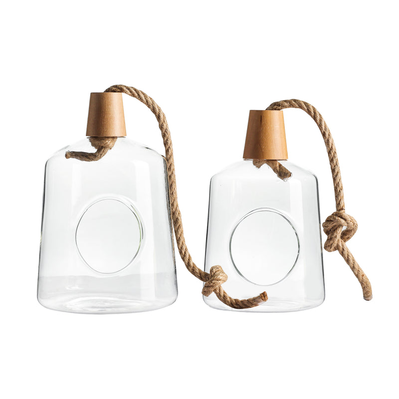 Set of 2 Glass Hanging Planter Containers