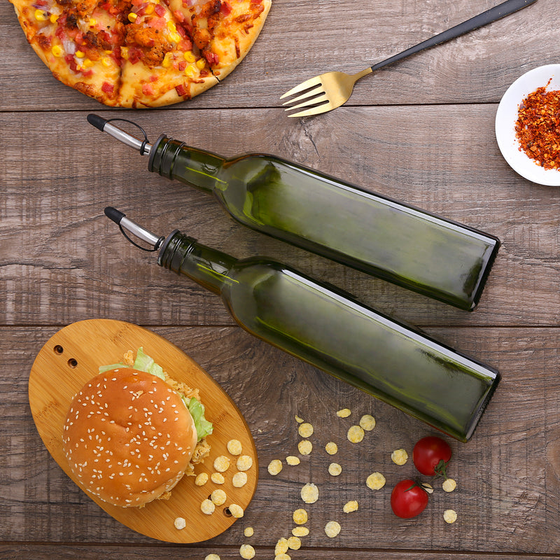 Dark Green Glass Olive Oil and Vinegar Dispenser