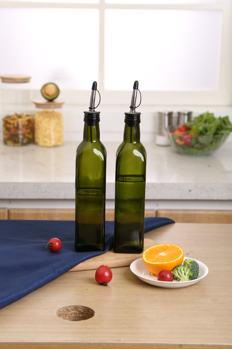 Dark Green Glass Olive Oil and Vinegar Dispenser