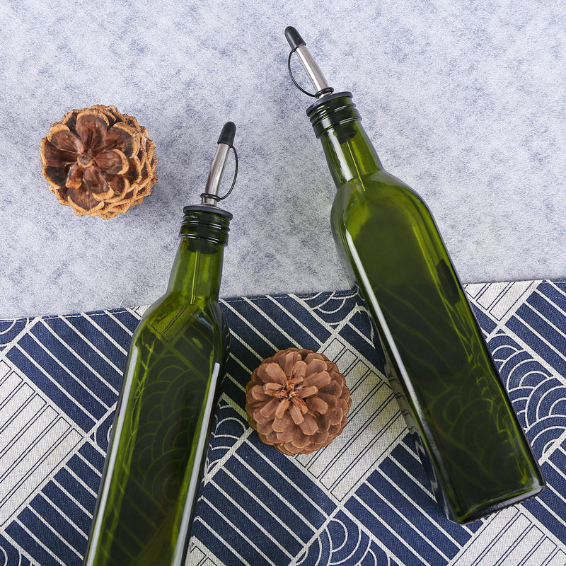 Dark Green Glass Olive Oil and Vinegar Dispenser