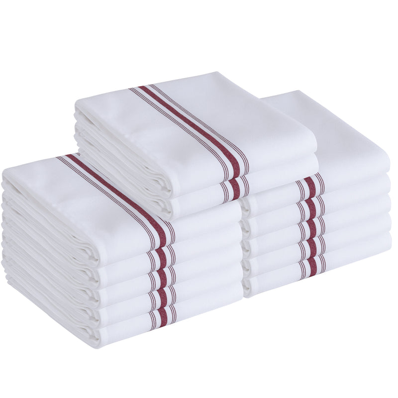 12-Piece Linen Cloth Napkins, Burgundy Stripe (18" x 22")
