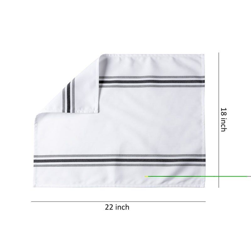 Linen-Style Cloth Napkins with Black Stripe – Set of 12, Reusable Washable Table Napkins